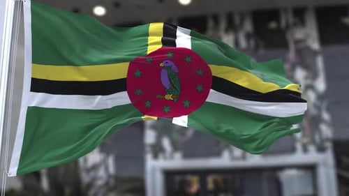 Dominica National Flag Waving in Realistic Slow Motion