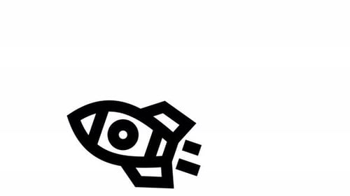 Animated Flat Design Outline Rocket Flying Icon