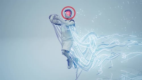 Conceptual 3D animation of a basketball player dunking motion design