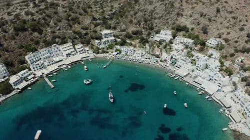 Aerial drone shot of old coastal town on Island