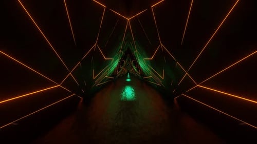 Turquoise And Orange Triangular Neon Glow Tunnel Background Vj Loop In HD