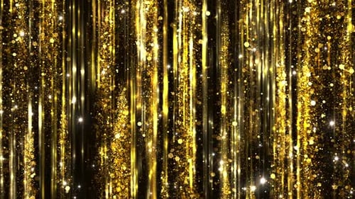 Festive Golden Glitter Particles and Shimmering Light Rays Background