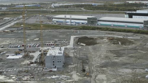 Aerial View of Working Construction Site