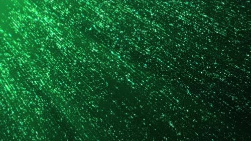 Abstract green digital background animation. Green glowing particles and lines on dark background