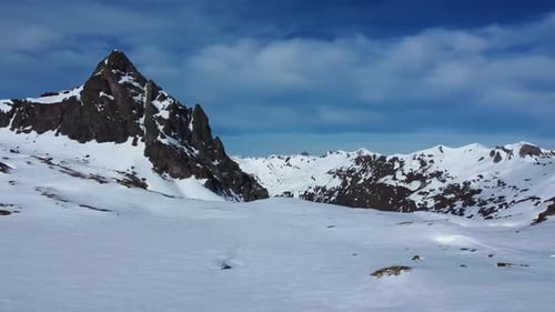 Icy and snowy mountain lake in winter
