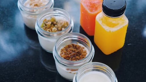 Colorful Juices and Healthy Breakfast Options