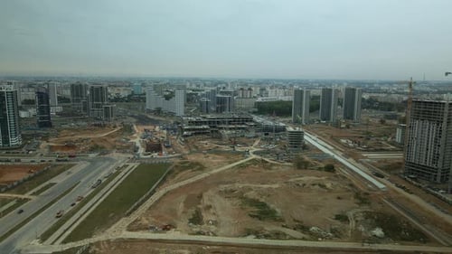 Modern urban architecture. Multi-storey buildings with infrastructure. Construction site of a new ci