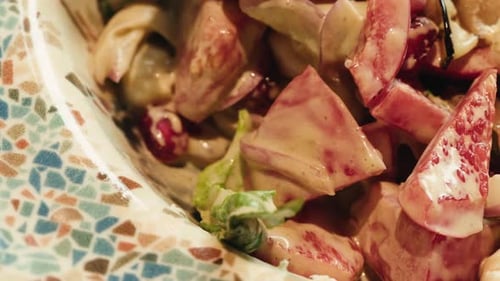 Close up of salad with tomatoes and eggplant