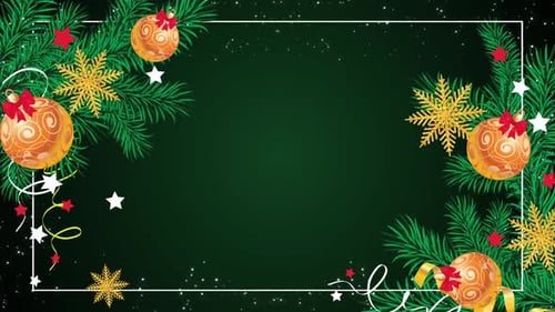 Animated Christmas Frame with Festive Pine Branches and Ornaments