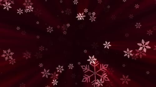 Festive Christmas Snowflakes Falling on Red Background Loop