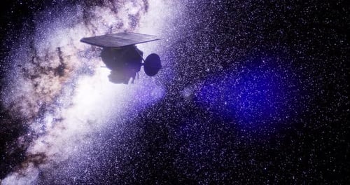 3D Satellite Flying Through Galaxy Space Animation