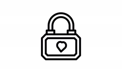 Animated Line Art Padlock with Heart Icon