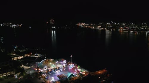 Glowing Fireworks Show Fair Show in Halifax Night Sky Aerial View