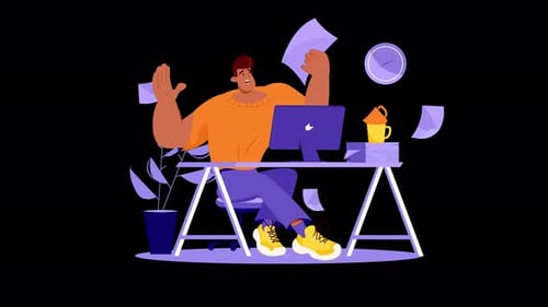 Stressed Office Worker Animation with Flying Papers