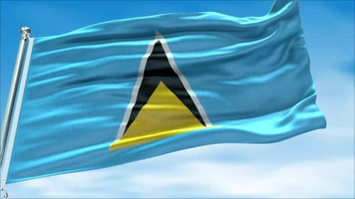 Realistic Waving Saint Lucia Flag Against Sky