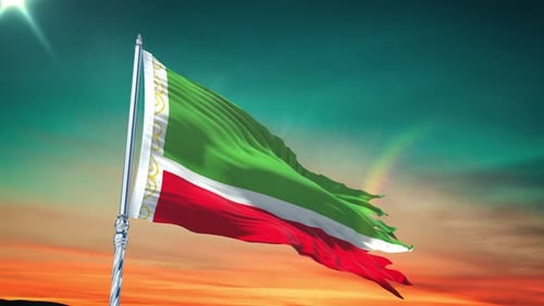 Green White Red Flag Waving Animation with Ornate Pole