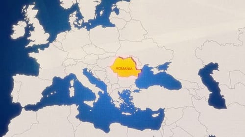 Animated Map Highlighting Romania with Text