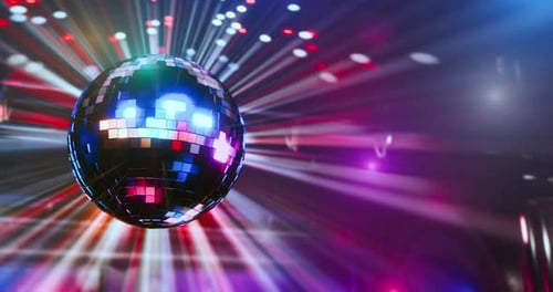 Bucle VJ. Música de baile. Introducción a una pista de música. Estilo disco. Luces brillantes. Animación 3D en bucle de un