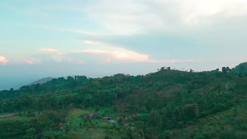 Aerial drone of beautiful tropical valley between mountains