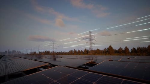 Solar Panels Generating Green Energy with Power Grid Transfer