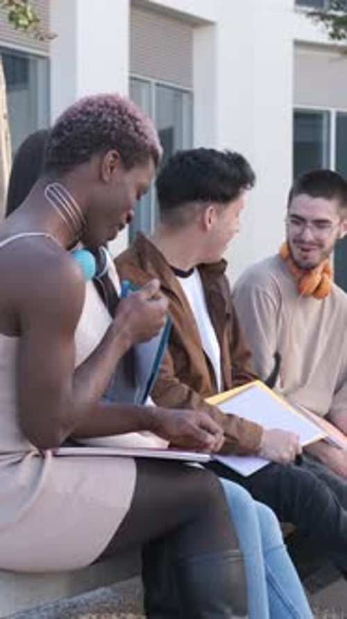 Multiethnic Group of Friends Chatting in the Campus