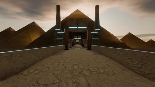 3D Tunnel In Antique Egyptian Style With Pyramids VJ Loop