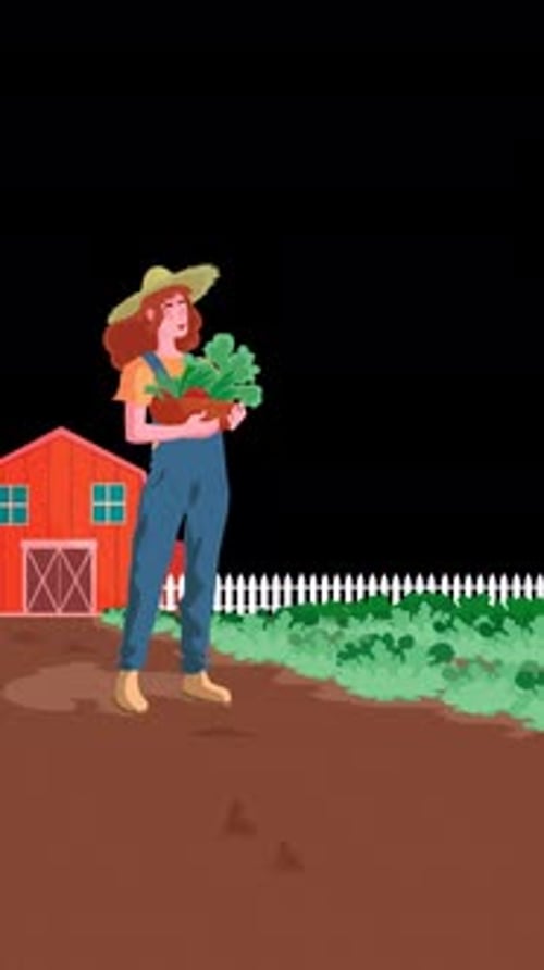 Female Farmer Holding A Fruit And Vegetable Basket On Vertical On Alpha Channel