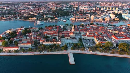 Aerial view of the Old Town of Zadar, Croatia. Aerial shot of Zadar old town, famous tourist attract