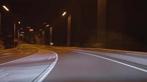 Timelapse of a Speedy Night Drive Trip Through the Madeira Tunnels View From the Car Windshield to