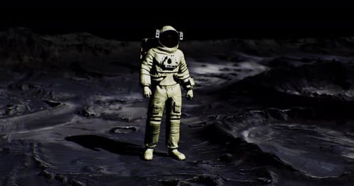 Astronaut Explores the Lunar Surface Under a Starry Sky at Night
