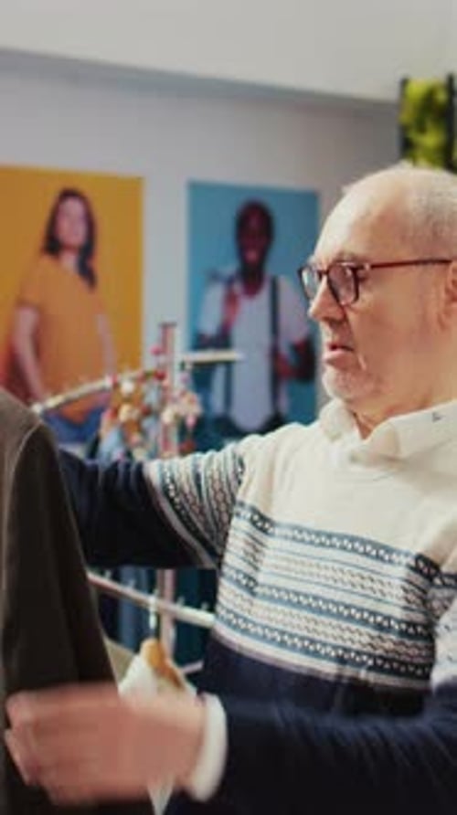 Vertical Video Elderly Client in Xmas Decorated Store