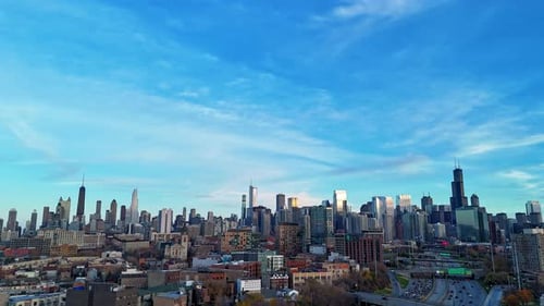 Timelapse Cityscape of Downtown Chicago And Traffic On Highway
