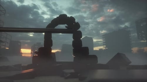 War in the Ruined City Tank on the Background of the City Destroyed By the War 3d Visualization