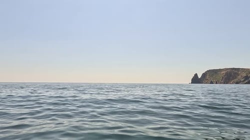Sea Water Surface Low Angle View Over Clear Azure Sea Water Sun Glare Abstract Nautical Summer Ocean