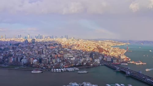 Aerial view of Istanbul city and bridge, Istanbul, Turkiye.