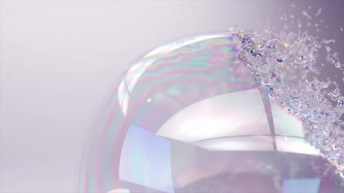 Shimmering Soap Bubble Burst in 3D Animation a Dance of Iridescent Fragments Slow Motion