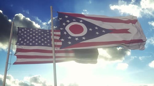 Waving Flags of the United States and Ohio State