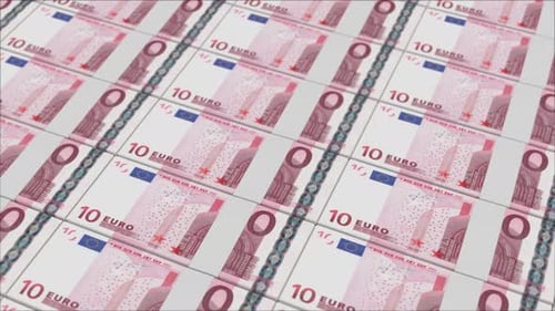 10 EURO banknotes printing by a money press