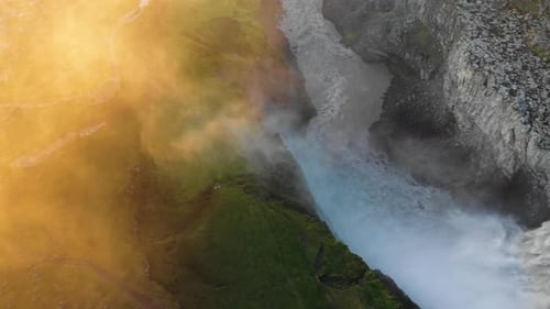 Aerial view of Dettifoss waterfall in Iceland.