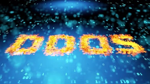 Gire a câmera acima em torno da inscrição DDOS. Conceito de ataque DDOS em sistemas de informação. Íons de DDOS