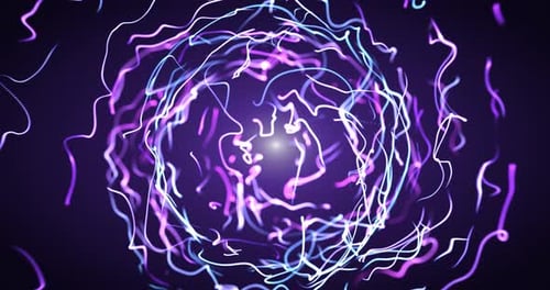 Abstract background with bright animated neon curve lines. Seamless loop