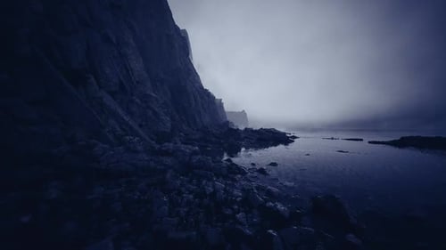 Striking Artwork Showcasing Rugged Rocks and Icy Hues Along Coastlines