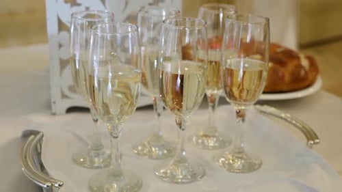 Champagne Glasses Arranged on Tray for Celebration