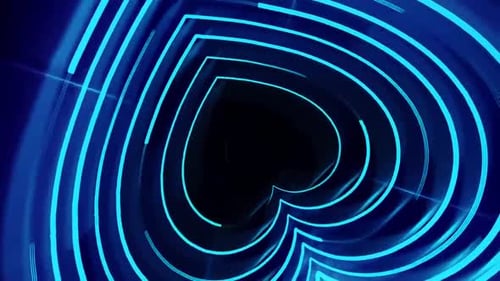 Abstract Blue Neon Heart Tunnel Loop Background