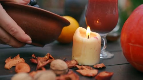 Autumn Harvest and Moody Lighting with Candle