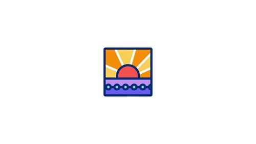 Animated Flat Design Sunset Over Water Icon