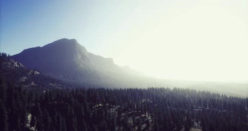 Majestic Mountains Rise Above a Tranquil Forest at Dawn in Serene Surroundings