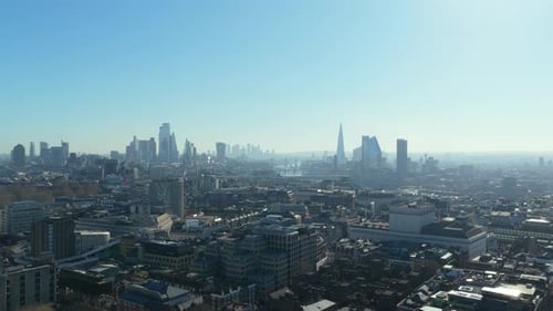 Aerial Survey Ove London with Financial District and The Shard Background on a Sunny Day with Clear