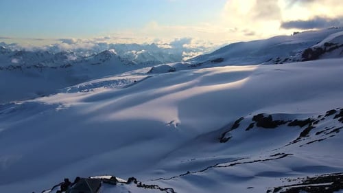 Aerial View of the Panorama of the Caucasus Mountains Covered with Snow