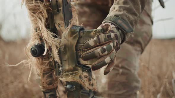 Sniper's Precision Loading Magazine Into Rifle in Slowed Down Capture ...